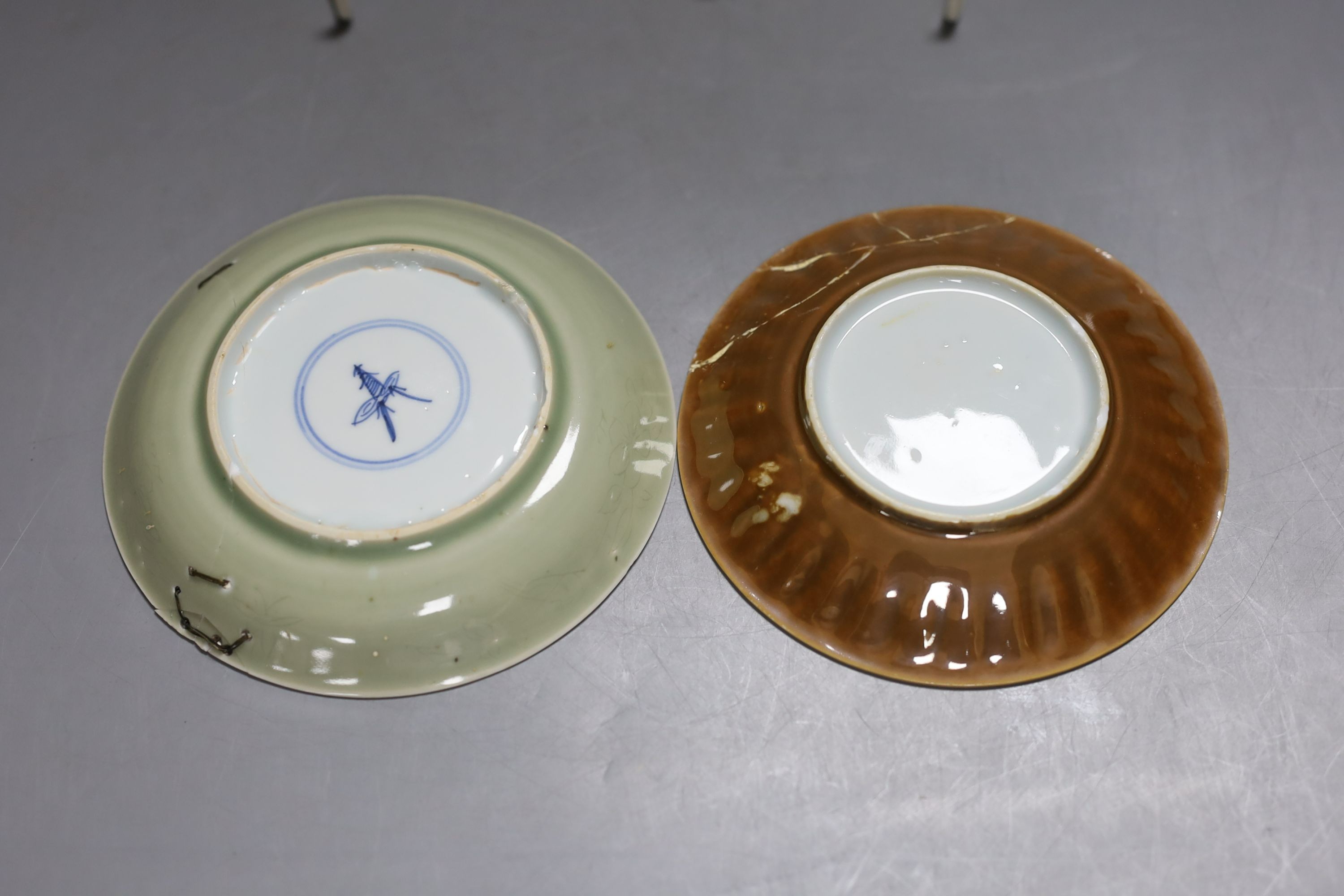 Two small Chinese blue and white dishes and similar bowl